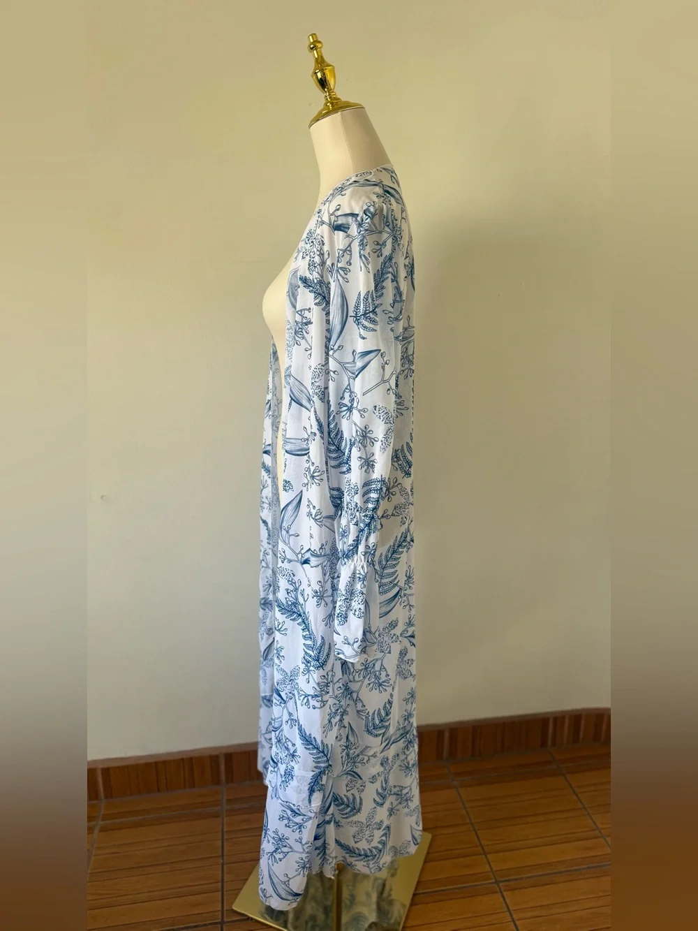 White One-Piece Swimsuit with Blue Floral Kimono Cover-Up NWOT